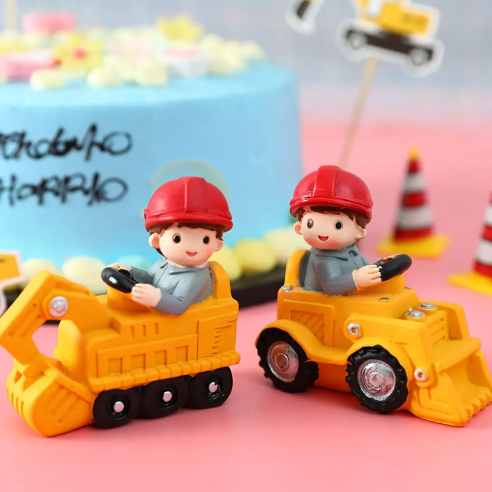 

2Pcs Adorable Excavator Bulldozer Cake Decoration Birthday Party Craft Engineering Car Ornaments Desktop Cake Crafts