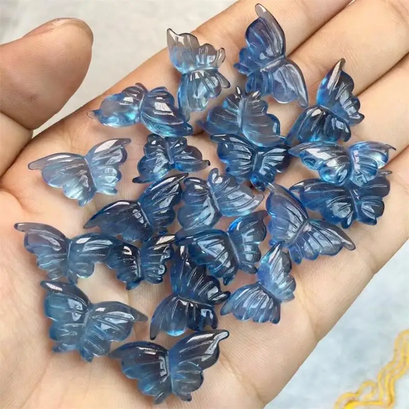 2PCS Natural Aquamarine Butterfly Carving Healing Gemstone Carved Figurine Gift Fashion Jewelry For Women Holiday Gift 9-12MM view 6