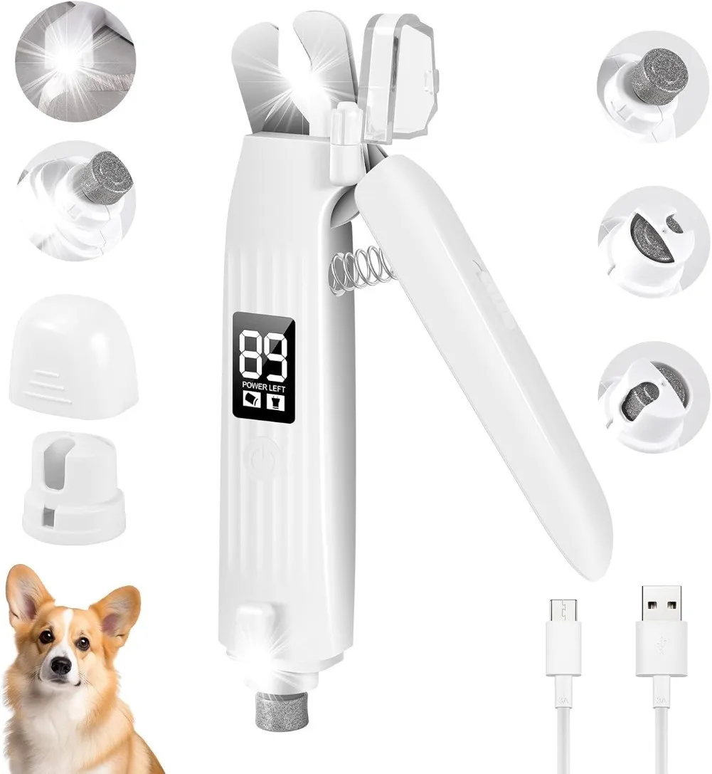 

2 in 1 Dog Nail Grinder with LED Light Quiet Electric Pet Nail Trimmer for Dogs and Cats Grooming Tool Cordless Rechargeable