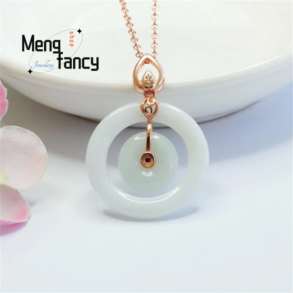 S925 Silver Inlaid Natural Jadeite Mother and Child Buckle Jade Pendant Exquisite Elegant Simple High-grade Fashion Fine Jewelry