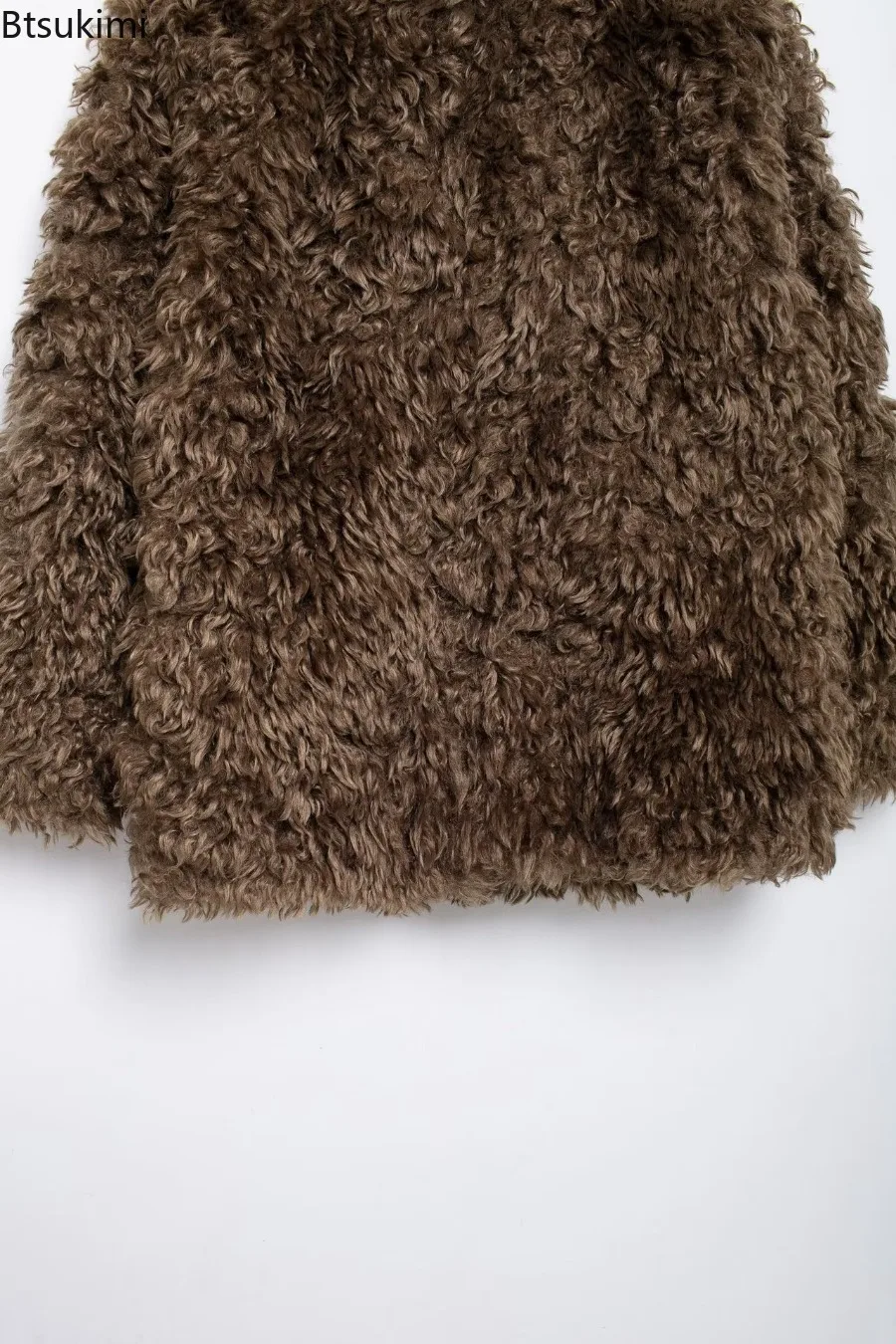 2025 Winter Autumn Women Faux Fur Jacket Solid Lapel Long Sleeves Medium Length Thick Coat Casual Loose Warm Faux Fur Overcoat