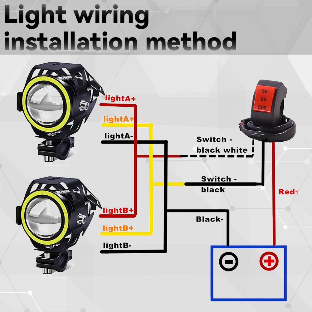 Mini U7 Headlight Universal Angel Eyes 125W LED Motorcycle Headlight Auxiliary Dual Color Spotlights Bicycle Lamp Accessories