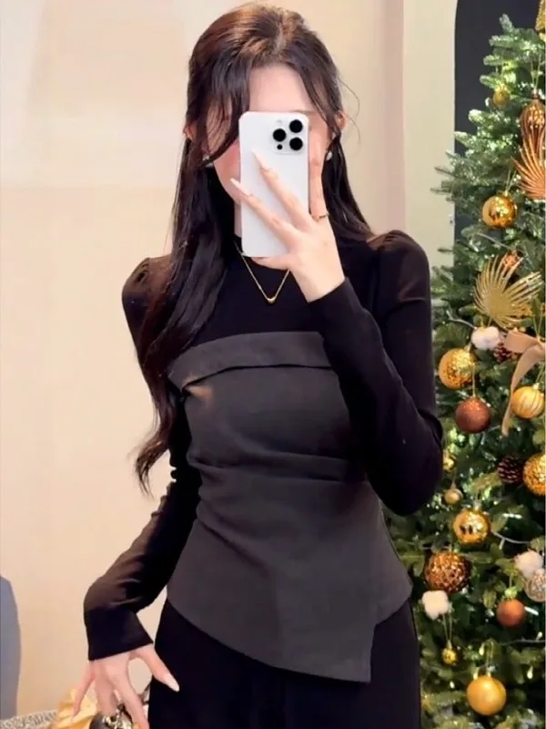 

plus Size Women's Casual Sle Long Sve T-irt Slimming Waist Design Autumn Winter New Sle Color Blo Top Trendy Base ...