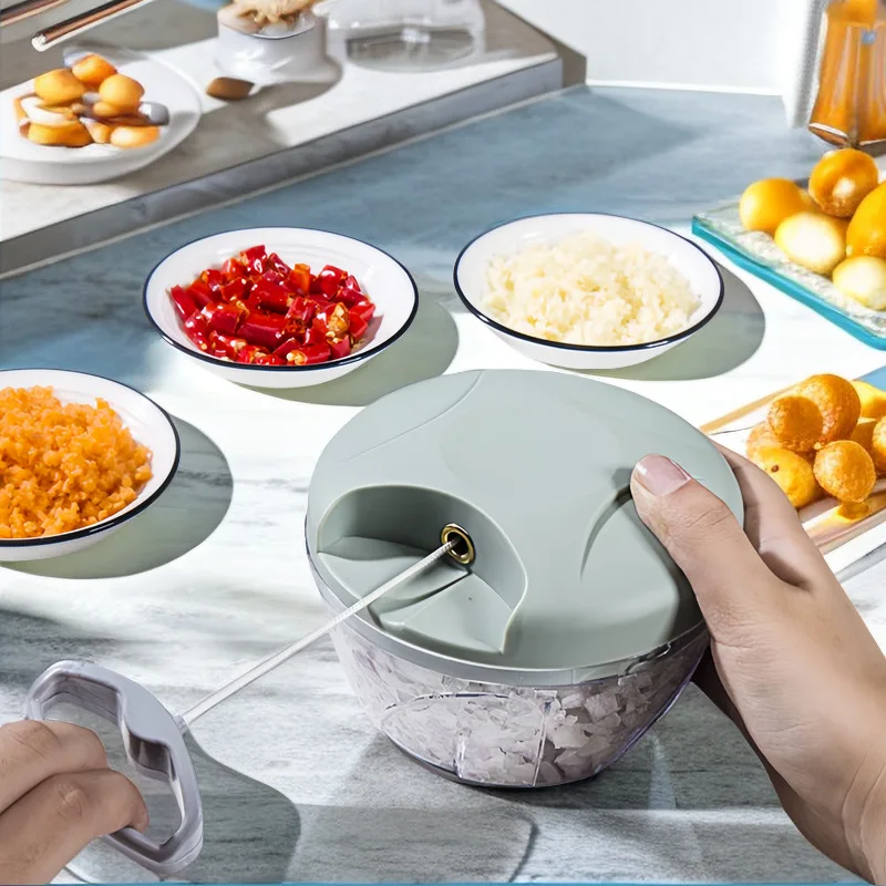 Picadora de ajo de 500/900ML, picadora de carne, cortador de verduras giratorio Manual, picadora, trituradora de fruta y ajo, batidoras de utensilios de cocina