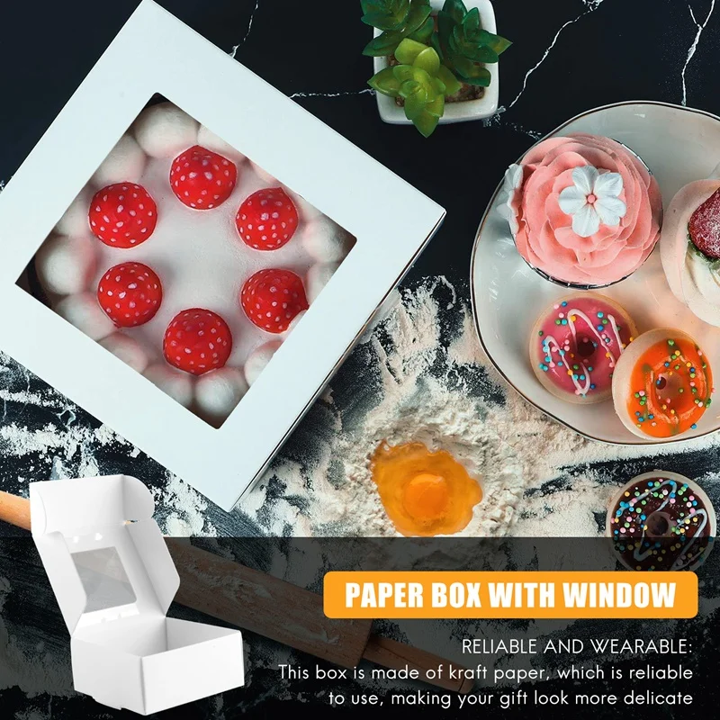 50 Pieces Mini Kraft Paper Box with Window Present Packaging Box Treat Box for Homemade Soap Treat Bakery Candy (White)