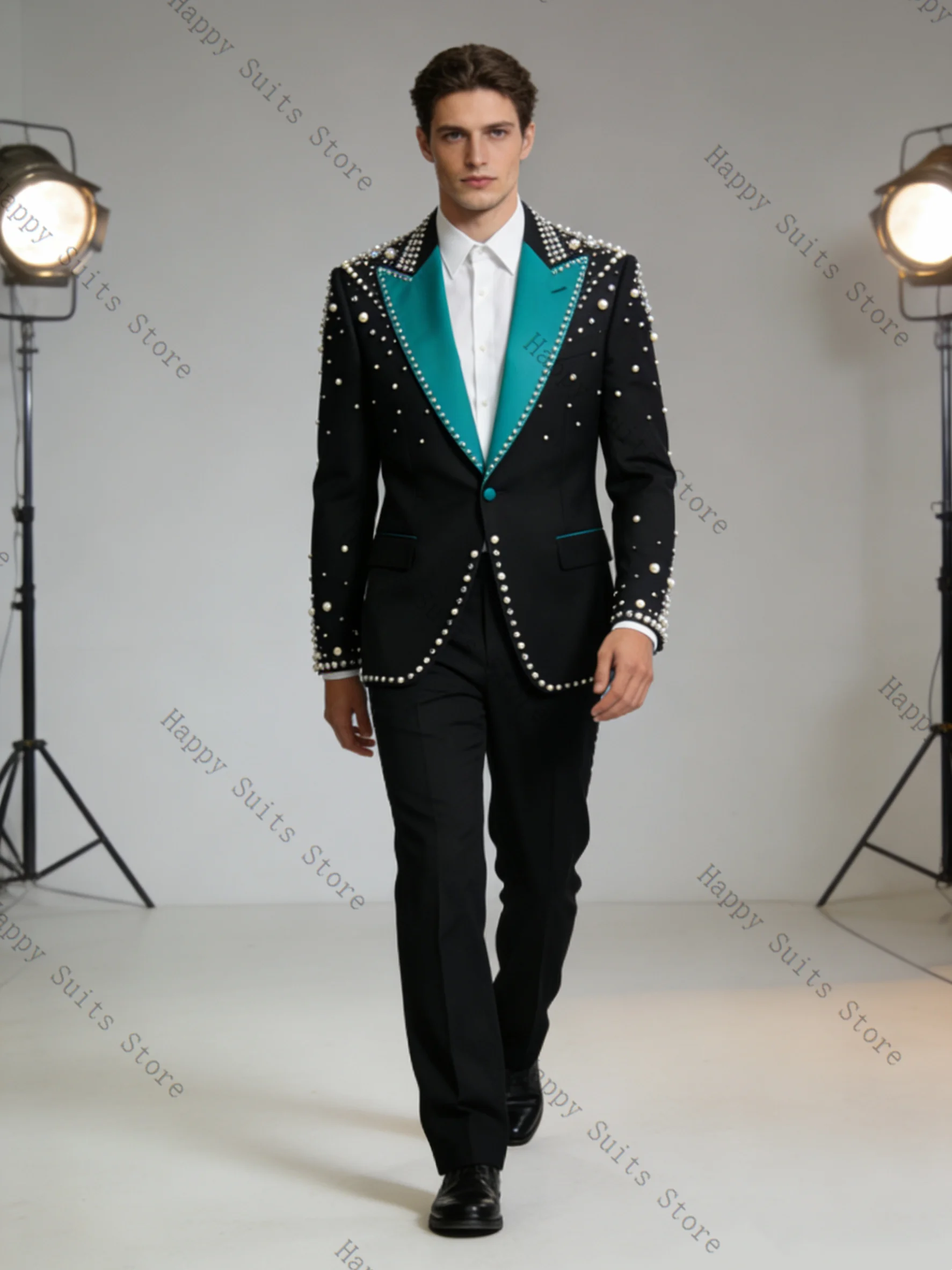 Parels Blauw Zwart Mannen Pak  - Formal Wear Jersey For Men recensie en prijs