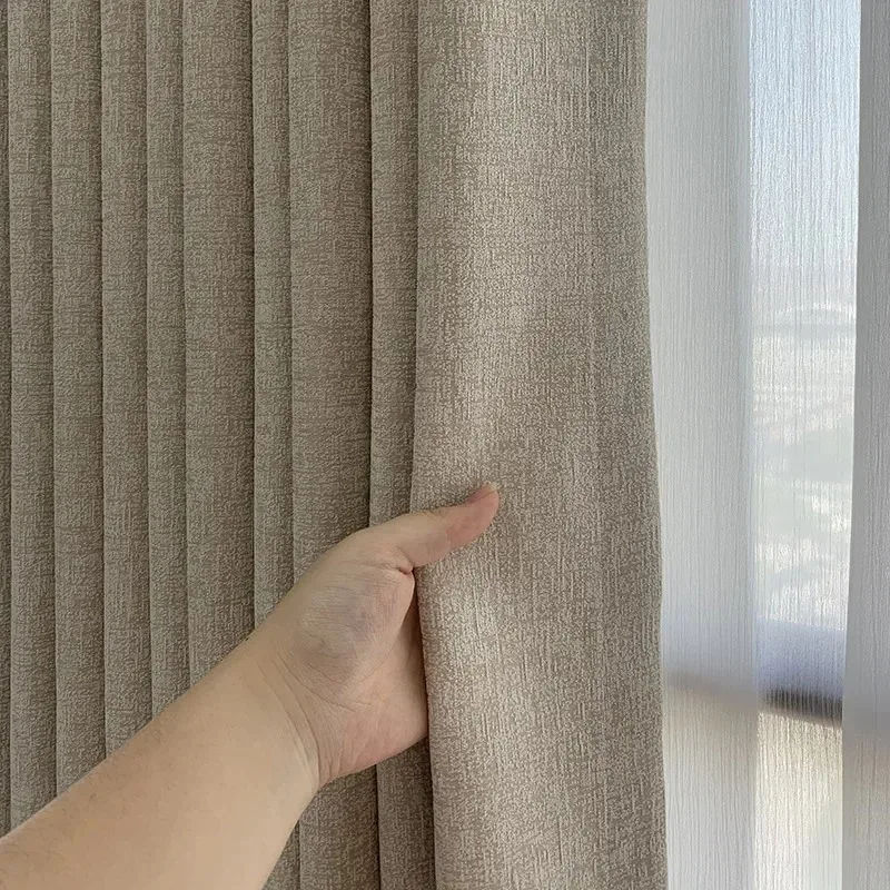 Custom Size Blackout  Thermal Insulated Luxury European  Fashion  Thick Fabric  Chenille  Curtains for Living Dining White Tulle