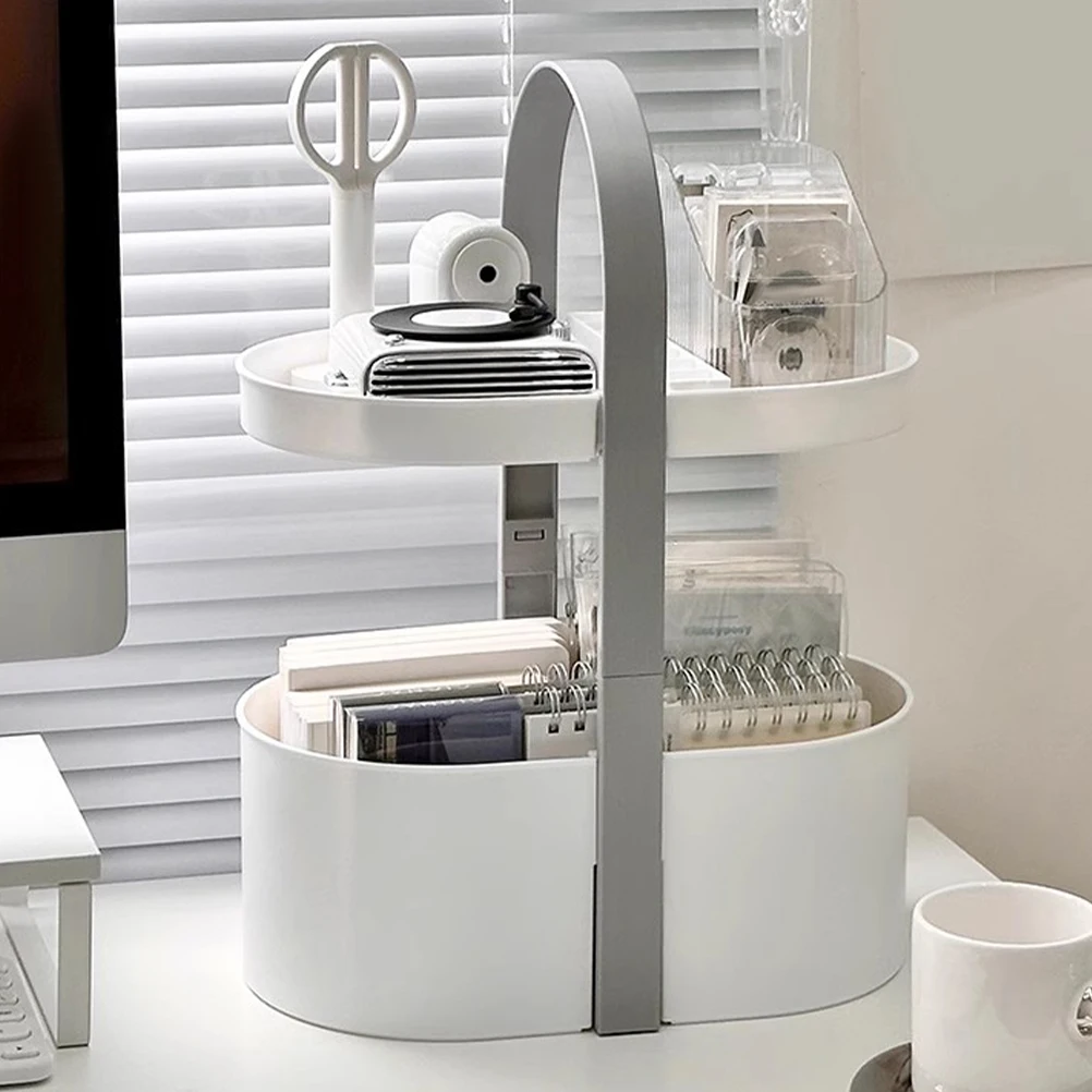 

2 Tier Storage Rack Portable Organizer Box For Bathroom Kitchen Bedroom Toiletry Holder Desktop Shelf Rack With Handles