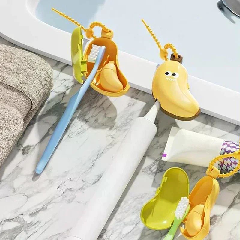Banana Toothbrush Head Protective Cover With Toothpaste Compartment Toothbrush Dust Clamp Portable Travel Style Storage Box