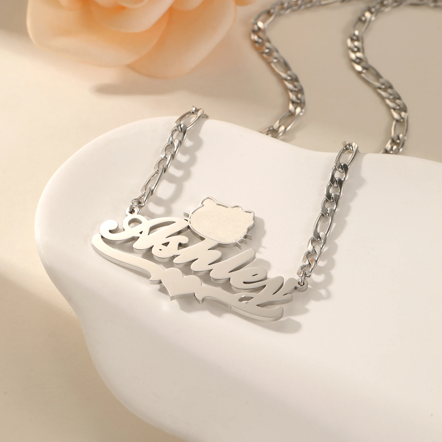 Dascusto 2026 جديد مخصص اسم قلادة شخصية الفولاذ المقاوم للصدأ القط قلادة المرأة مجوهرات هدية عيد لصديقة #3