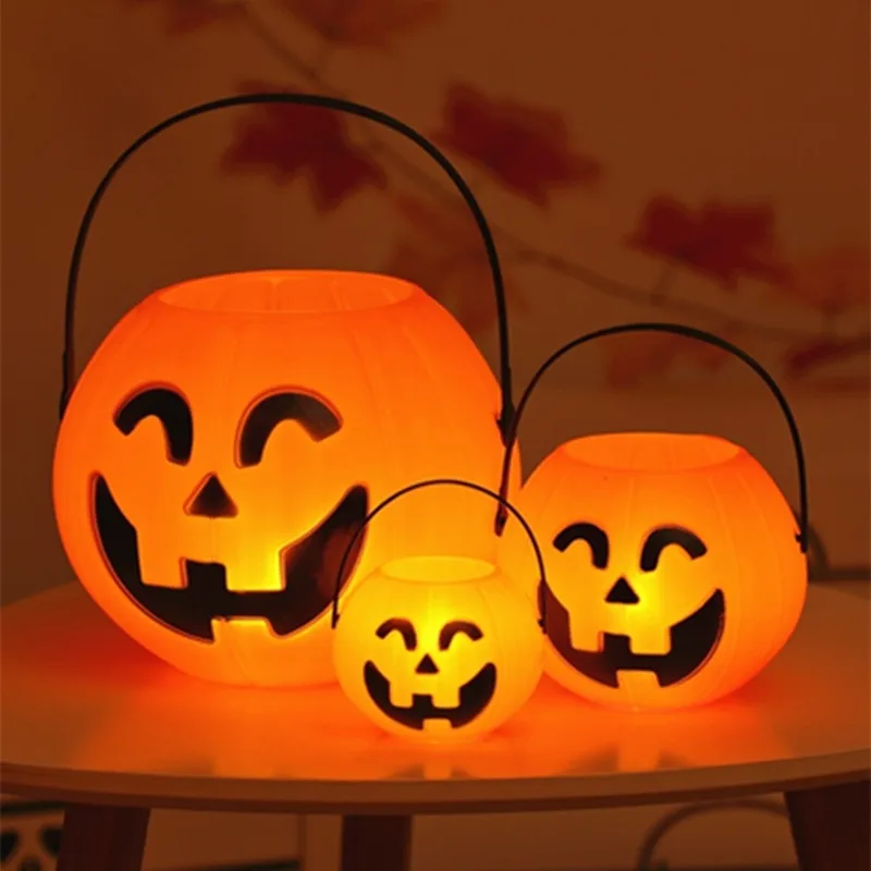 

Halloween Decoration Props Party Supplies Smile Face Pumpkin Candy Bags Basket LED Lantern Craft Ornament S M L Size Available