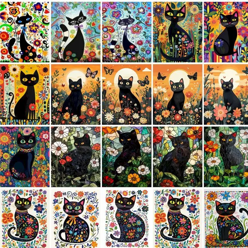 لوحات للرسم بأرقام كرتون القط مجموعة دهانات أكريليك زيتية سهلة الحيوانات صور جدارية ديكور جدران غرفة هدية ديي للأطفال