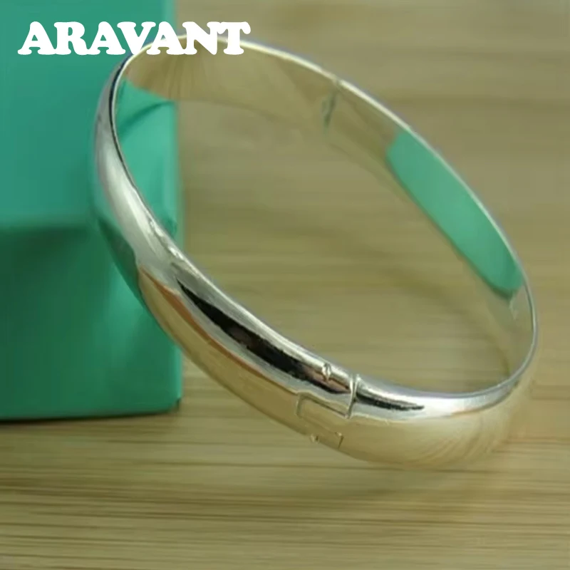 Aravant 925 Silver 8MM Smooth Adjustable Bracelet&Bangle For Men Women Fashion Jewelry