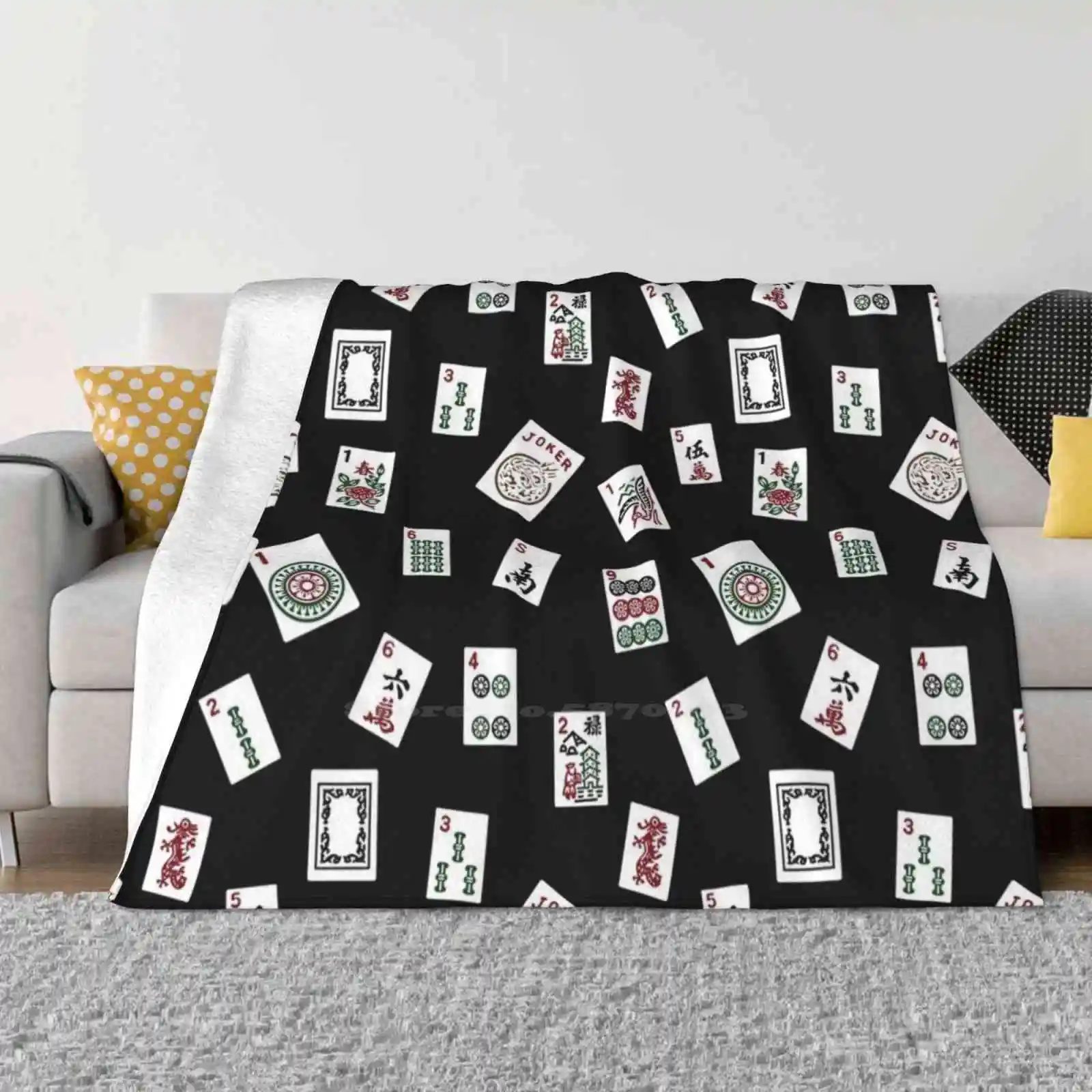 Black Mahjong Top Quality Comfortable Bed Sofa Soft Blanket Mahjongg Mah Jongg Tiles Nmjl Black