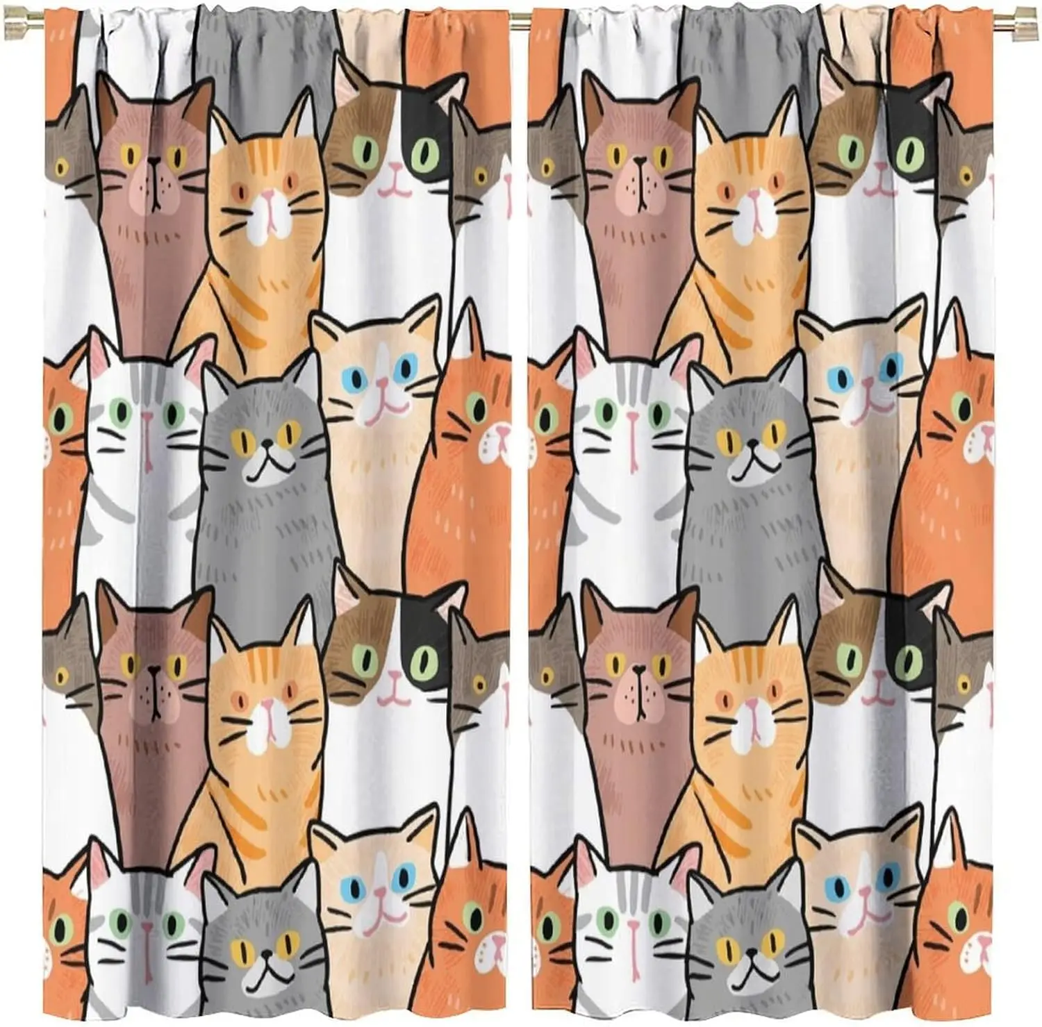 Kawaii Cat Bedroom Curtains, W42xL45 inches