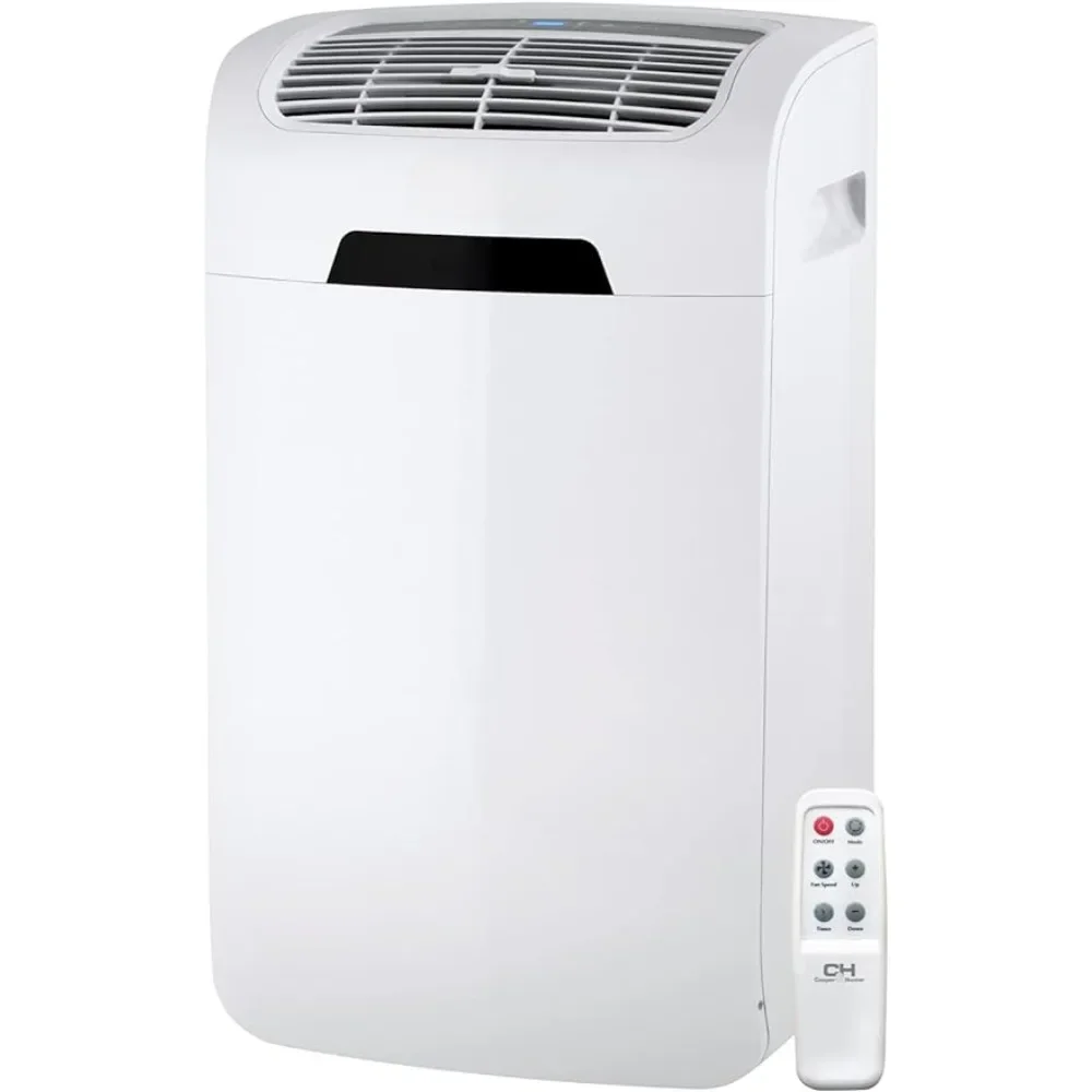 14000 BTU 115V dual hose heat pump portable air conditioner and heater, including remote control white