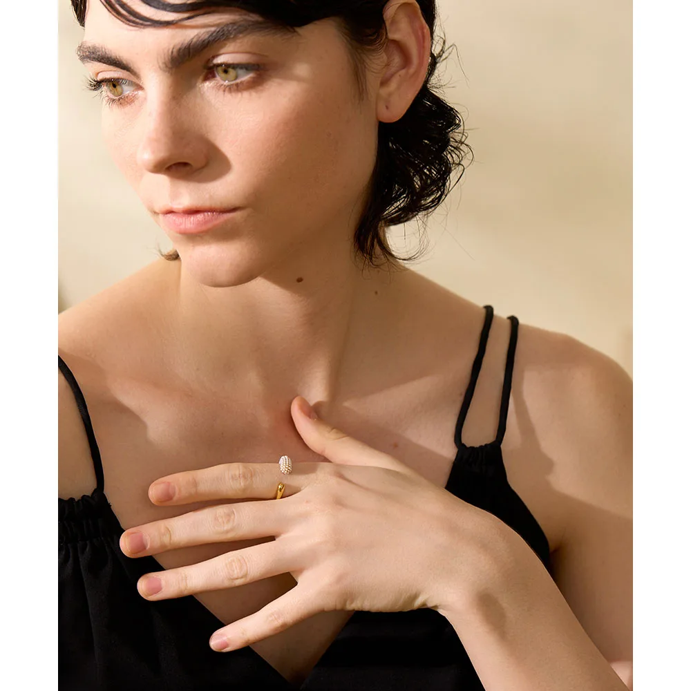 Yhpup Elegant Imitation Pearls Golden Stainless Steel Open Fashion Ring for Women Exquisite Chic Finger Jewelry Bijoux Femme