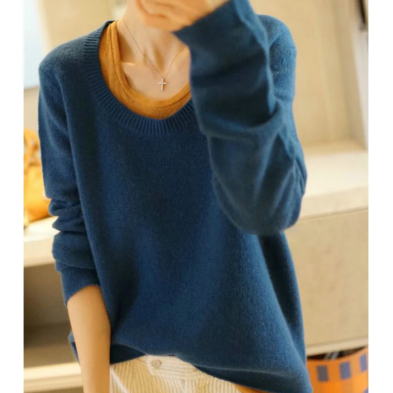 

Temperament cashmere sweater female U-neck pullover plus size sweater autumn and winter new loose knitting bottoming