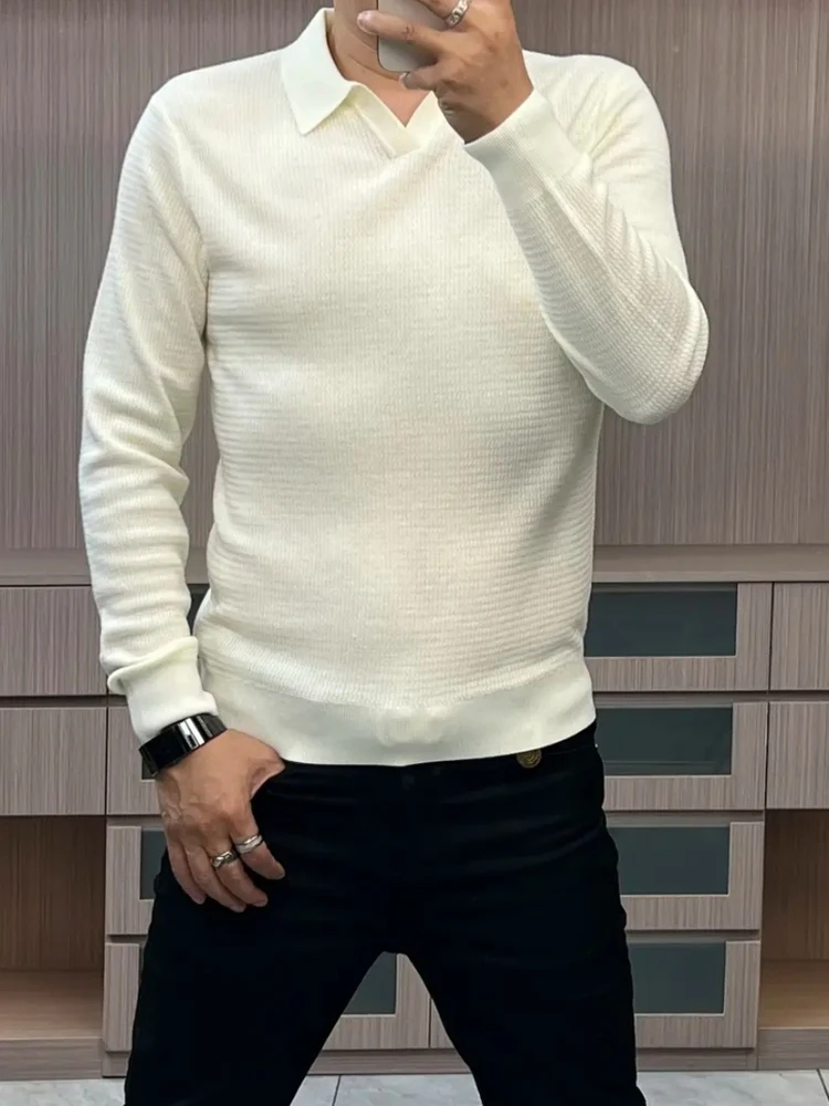 

Мужской вязаный свитер Ele Faionable с отложным воротником, премиум-качество, стильный, индивидуальный, осень-зима, новинка