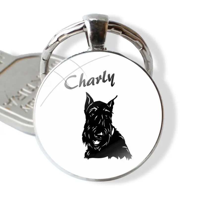 Keychain Handmade Glass Cabochon Key Ring Holder Pendant Key Chains Scottish Terrier Dog Puppy Puppies