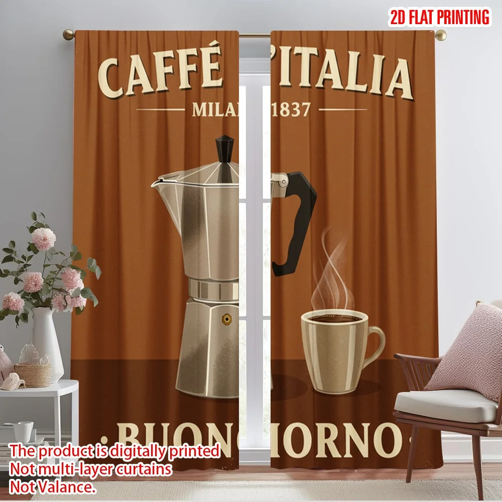 

2pcs 2D flat printing Party Curtains Italian Coffee Cafe Milano Buongiorno Polyester Without Electricity 0 Perfect for Room