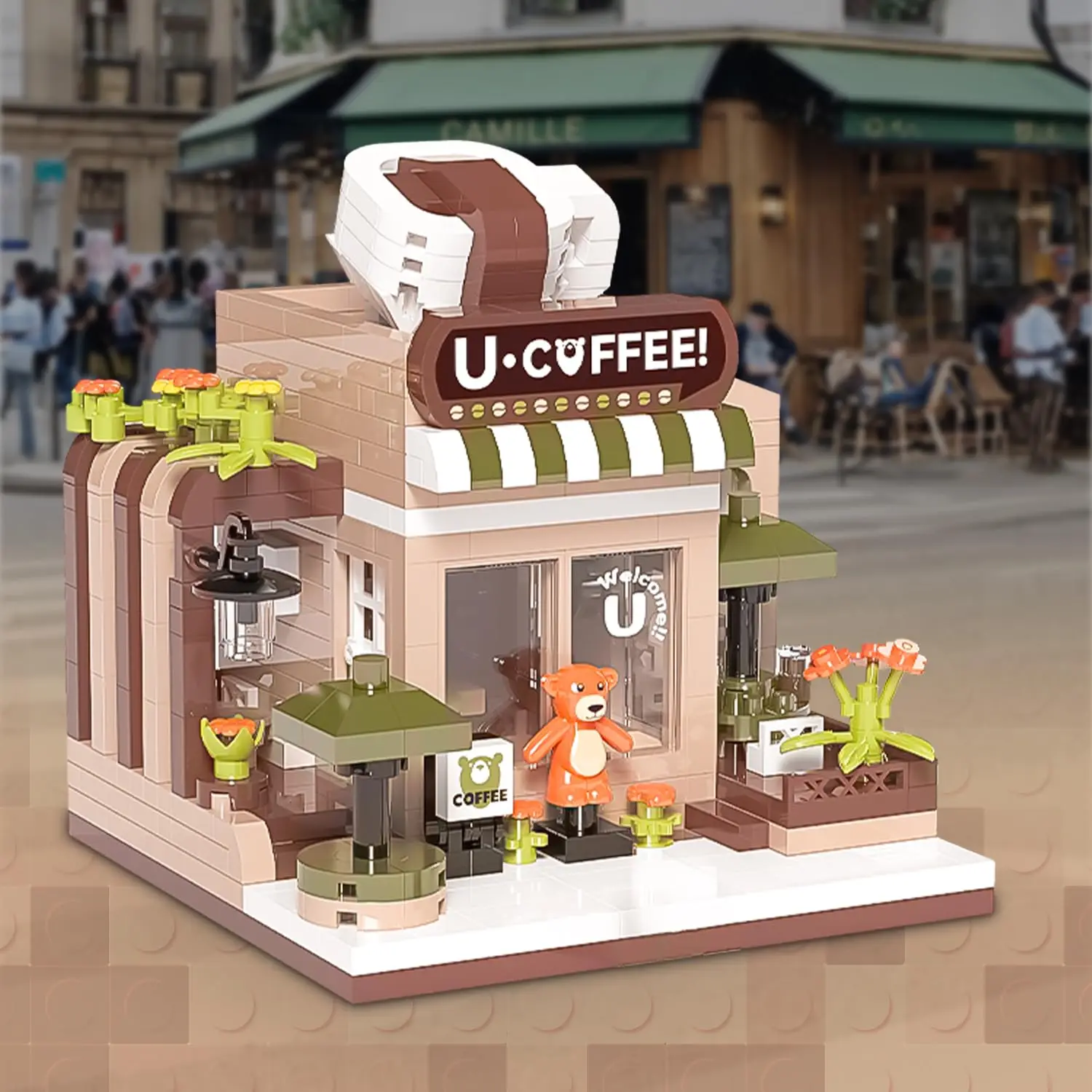 595 PCS Cafe Shop Building Blocks Coffee Store Creative Streetview Model Bricks Desktop Ornaments Assembly Toys For Kids Gifts