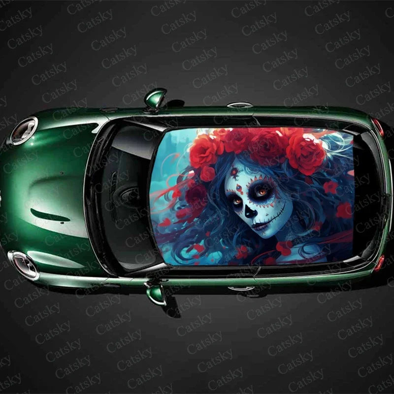 

Sugar Skull Girl Car Roof Sticker Wrap Racing SUV Accessories Packaging Painted PVC Custom Car Graphic Decal