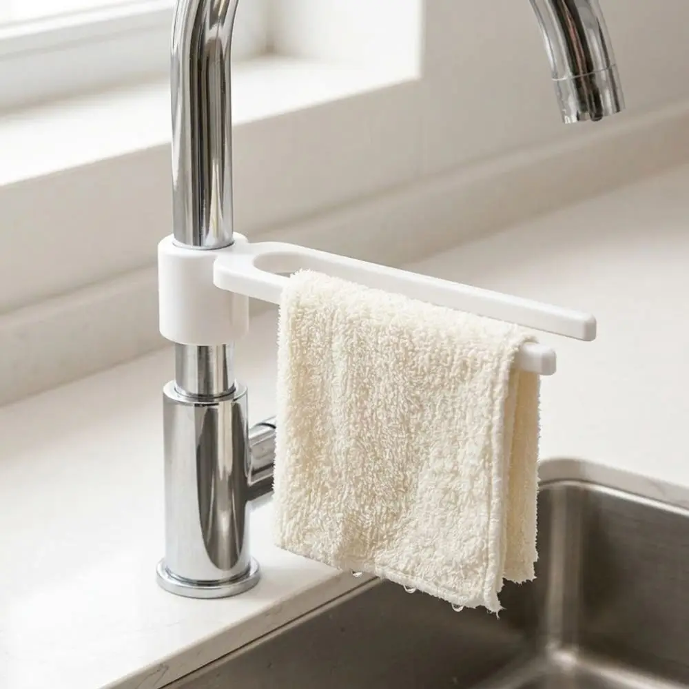 Simpl Adjustable Faucet Towel Rack No-Drill Long Arm Dishcloth Drying Holder 3D Print Plastic Sink Cloth Hanger Bathroom Vanity
