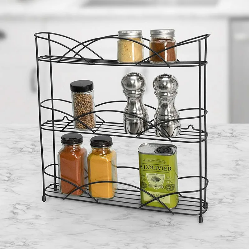 Wall Mount Spice Racks, tempero Organizador, 3-Tier, prateleira de armazenamento, armário da cozinha, borracha pés, armários