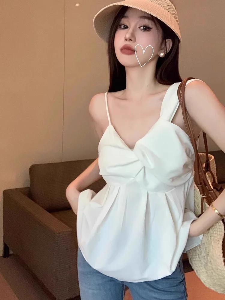

ROUJE RSUA ort Svel Top Knot Twist Irregular Strap Vest Women Summer Sexy Sweet Sle Pure Color Other Material 00%