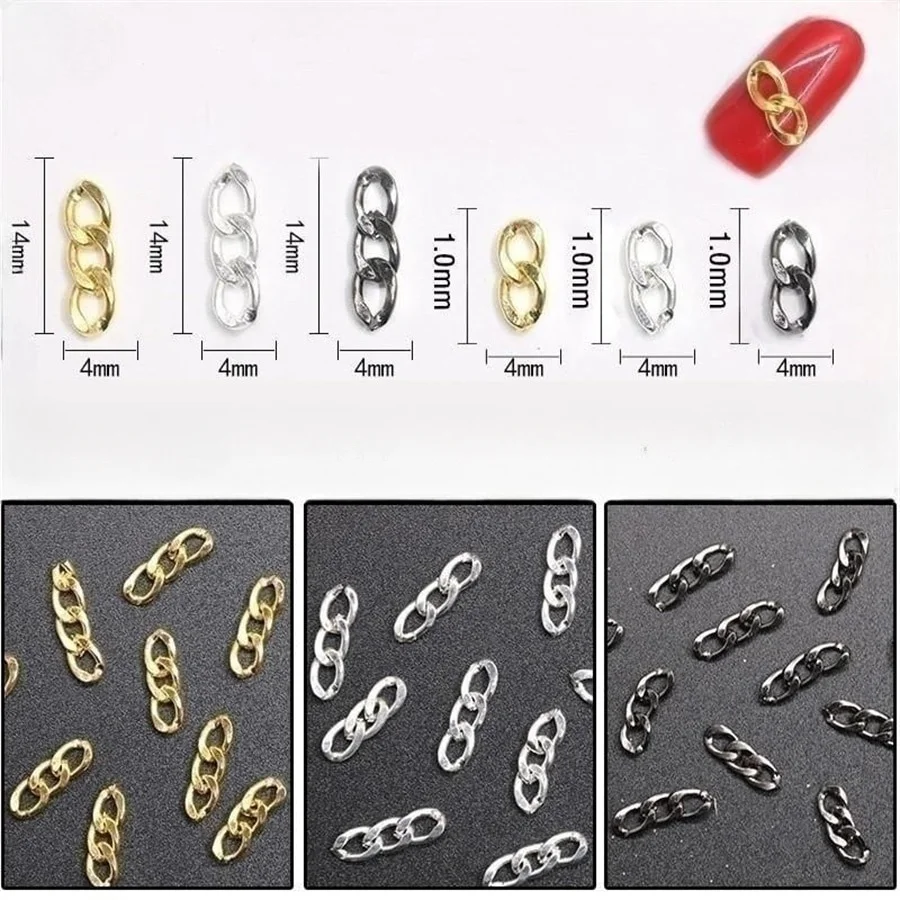 20 Teile/beutel 2/3 Abschnitte 3D Metall Kette Schwarz Gold Silber Rose Nail art Dekoration Punk Stil Koreanische DIY Liefert Charme zubehör