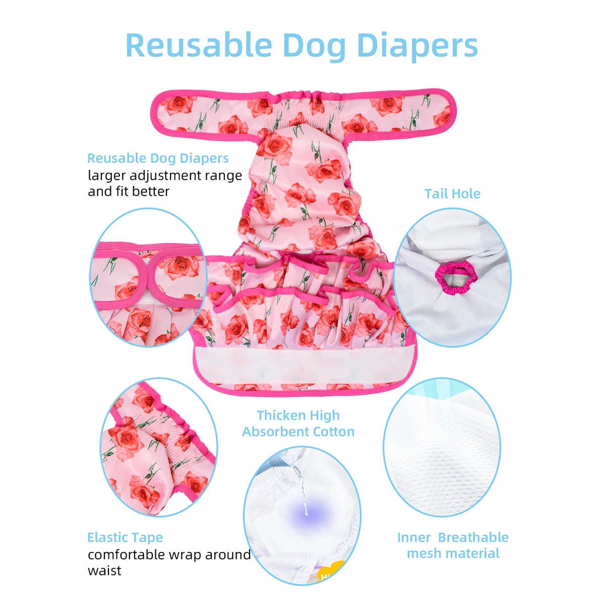 1PC Female Dog Diaper Dress Highly Absorbent Dog Diapers for Girl Dogs, Washable Dog Diapers for Dogs in Heat, Incontinence