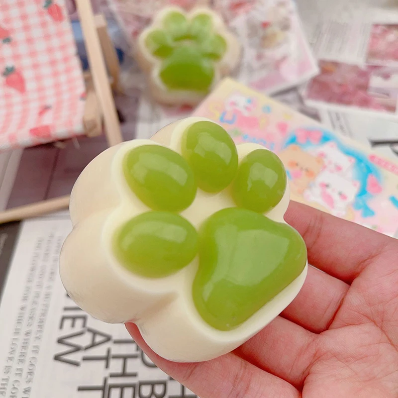 Funny Gift Squeeze Fruit Green Cat Paw Toys Sticky Abreact Decompressing Pinching Cat Paw Soft Relief Relax Props