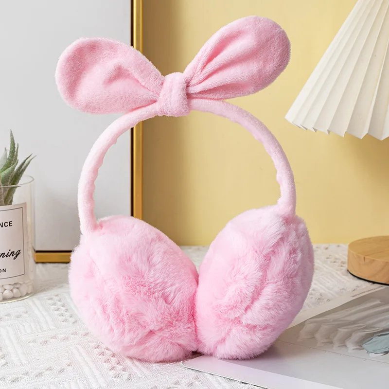 

Милые наушники с заячьими ушками и бантом, женские зимние супер большие наушники из искусственного кроличьего меха, теплый чехол, повязка на голову