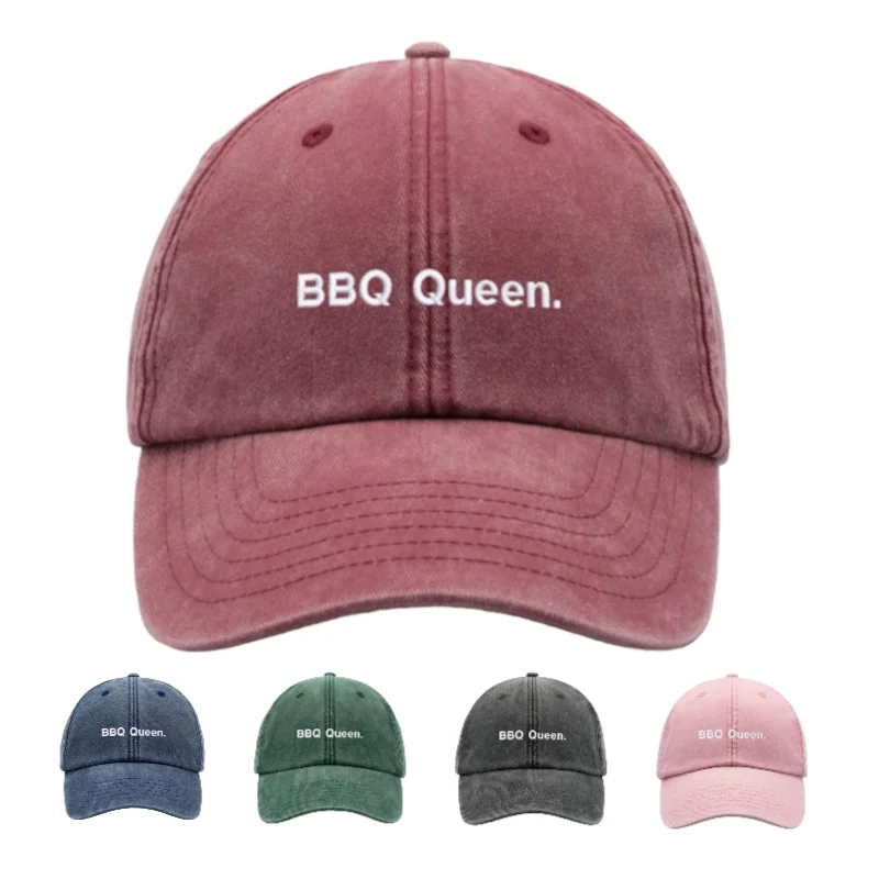1 Stück „BBQ Queen“ Retro-gewaschene Baseballkappe für Damen, Outdoor-Freizeit, gewaschene, verstellbare Fahrerkappe, geeignet für Partys, Camping