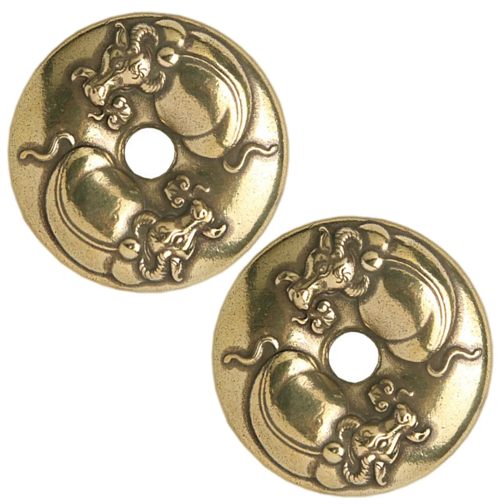 

2Pcs Brass Keychains Chinese Style Mini Retro Cow Keychain Creative Bag Pendant DIY Round Vintage Jewelry Accessories