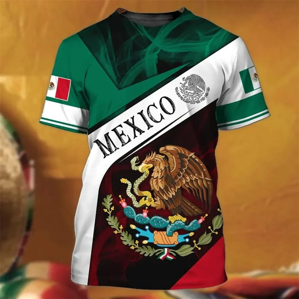 Mexico T-Shirts Mexican Flag Emblem 3D Print Streetwear Men Women Fashion Oversized Short Sleeve T Shirt Kids Tees Tops Clothing