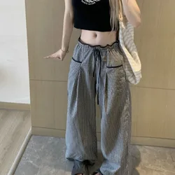 Women Autumn Korean Simplicity Loose Plaid High Waist Appear Thin Wide Leg Women Clothes Casual All-match Office Lady Straight