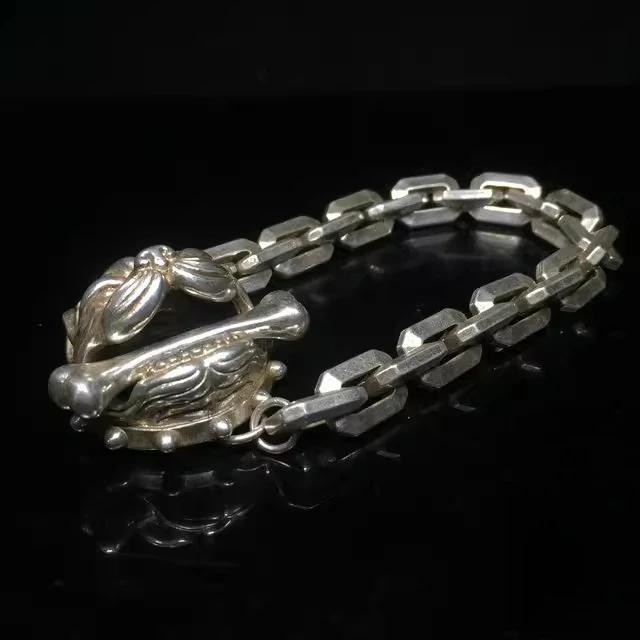 

Antique Collection Old Silversmith All Handmade Bully Dog Silver Chain Bracelet Men's Bracelet Women's Life Silver Jewelry