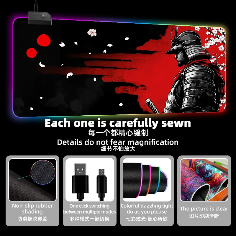 Contour E-Sports Large Size Japanese Samurai Esports Mousepad with Lock Edge for Office And Gaming Desk Mat