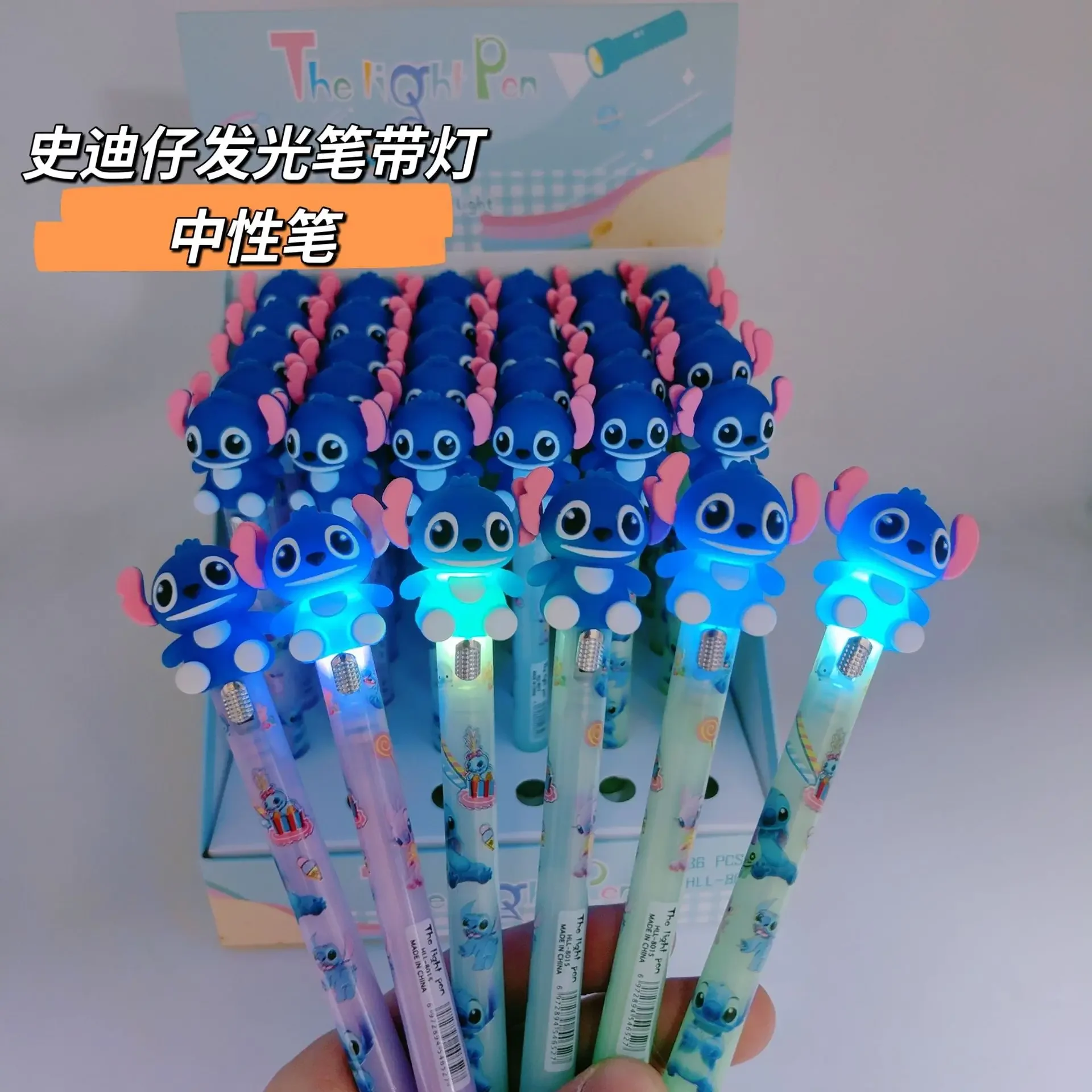 Disney Anime Stitch Glowing 6 Color Pen Multicolor Ballpoint Pen with Light Cute Stitch Figure Student Writing Stationery Gift