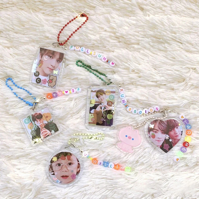 Blank Photo Frame Keychain Transparent Acrylic Mini Picture Frame Keyring Insert Photo Pendant DIY Couple Anniversary Gifts