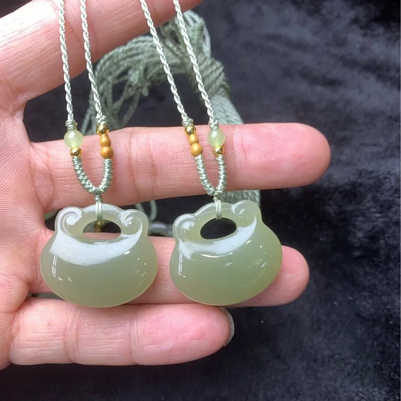 Hetian Jade High Lucky Bag Pendant, Ruyi Lock Necklace, Wushipai Peace Accessory