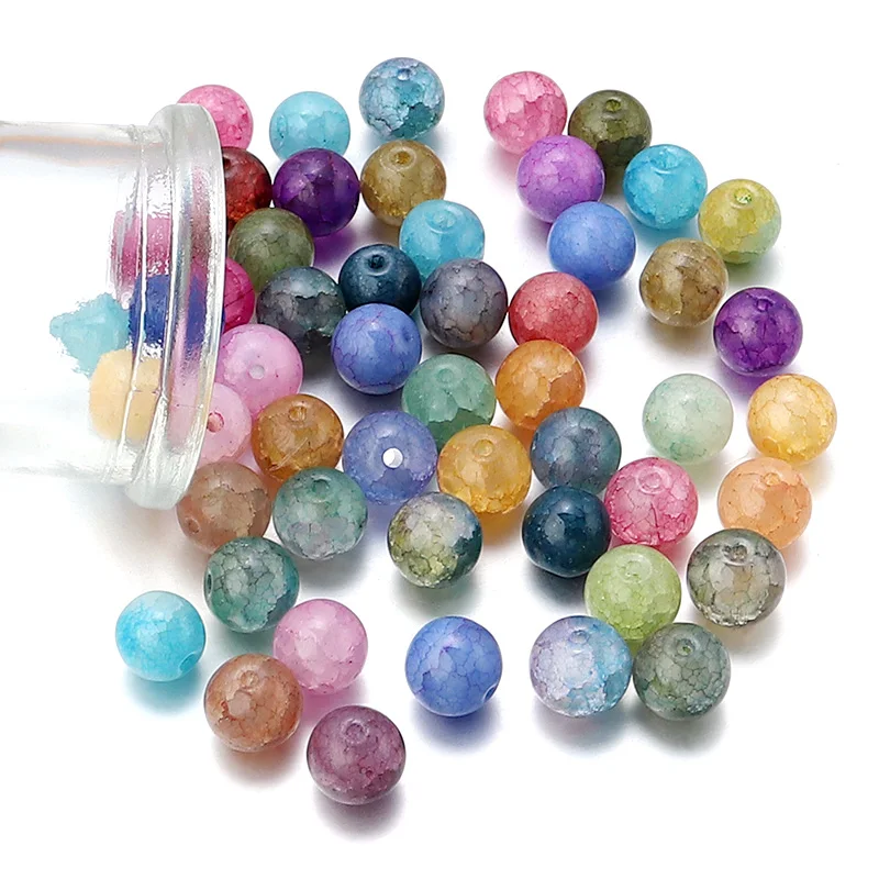 

30/50pcs Glass Round Bead 6/8/10mm Mix Color Crackle Round Loose Beads for Necklace Bracelets DIY Jewelry Making Accessories