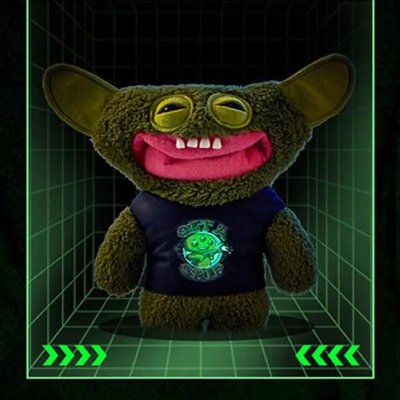 Nightlight Fuggler Cute Teeth Monster Plush Ugly Toy Scream Monster Big Teeth Cartoon Cute Leopard Pattern Big Tongue Plush Gift