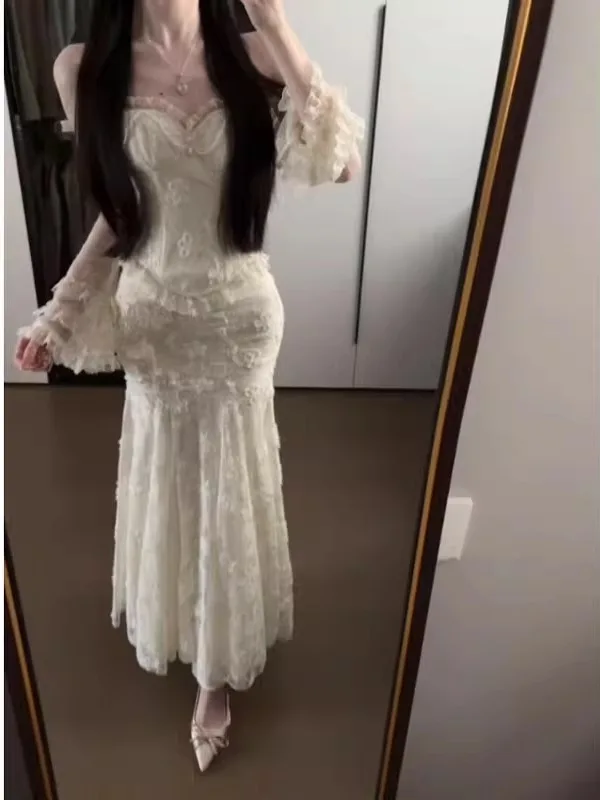 

Gentle Wind Beautiful One-oulder Bodycon Skirt Two-Piece Set Fall Faion Long Sve High Waist Comfortable French Sle