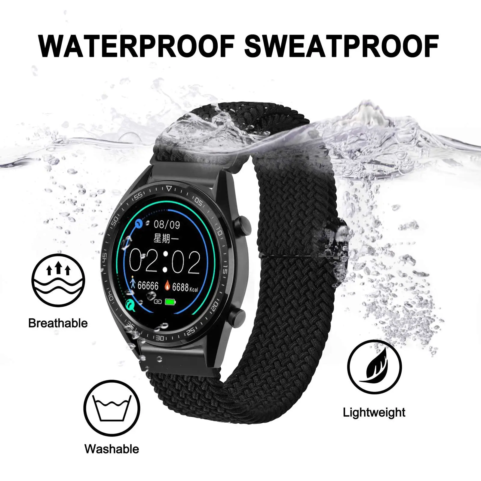 22mm 20mm Nylon Braided Loop Strap For Samsung Watch 5/4/3 Active 2 Huawei Watch GT Fabric Bracelet Belt For Amazfit GTR/Stratos