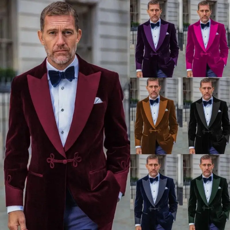 

Vintage Velvet Men Smoking Coat Jacket Robe Shawl Lapel Tuxedo Blazer Tailored