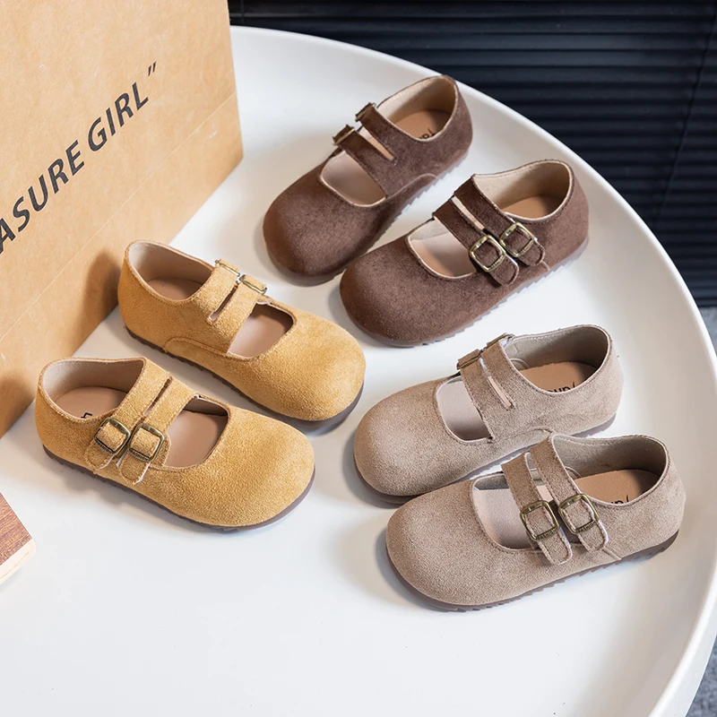 Girls Flats Mary Jane Shoes Soft Sole Children Casual Moccasins Shoes Non-slip Kids Retro Leather Shoes Spring Autumn New