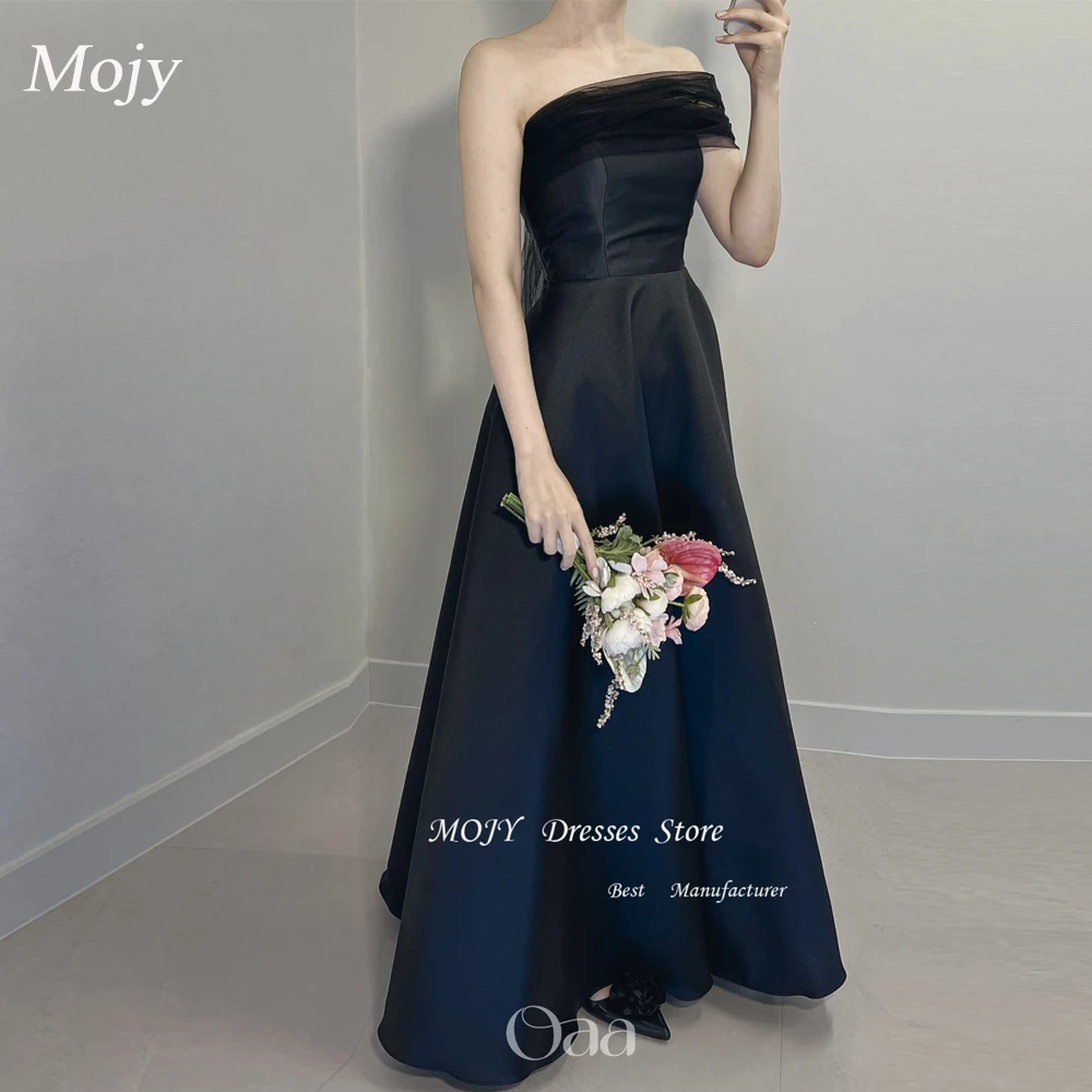 

Mojy Simple Black Evening Party Dresses Korea Wedding Photo shoot Bolero Pockets Formal Occasion Gowns Customized